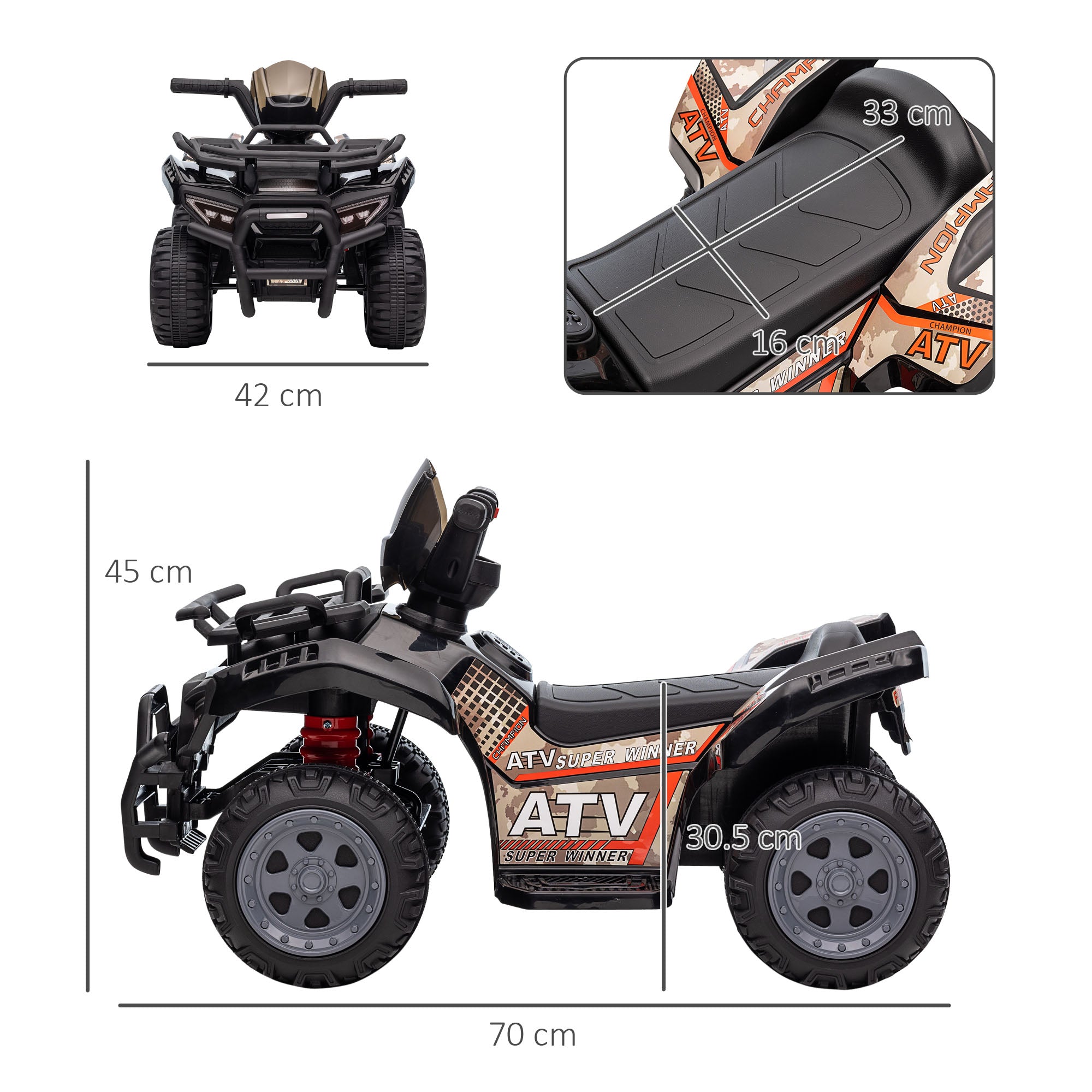 HOMCOM Kids ATV Ride-on Car, 6V Battery Powered Four Wheeler with Working Headlights, for Toddlers 18-36 Months, Black - anydaydirect
