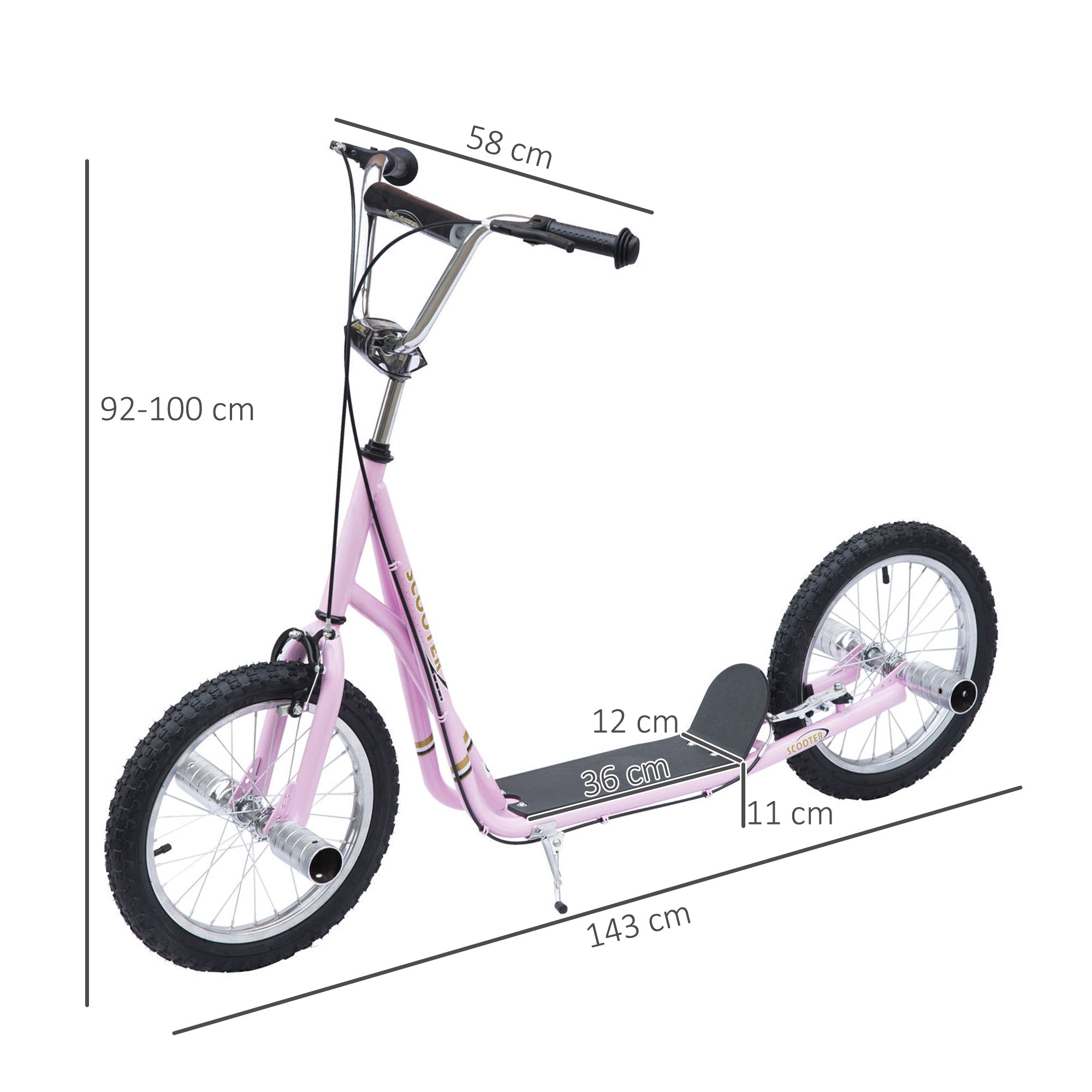 HOMCOM Youth Scooter Adult Teen Push Scooter Kids Children Stunt Scooter Bike Bicycle Ride On 16" Pneumatic Tyres , Pink - anydaydirect
