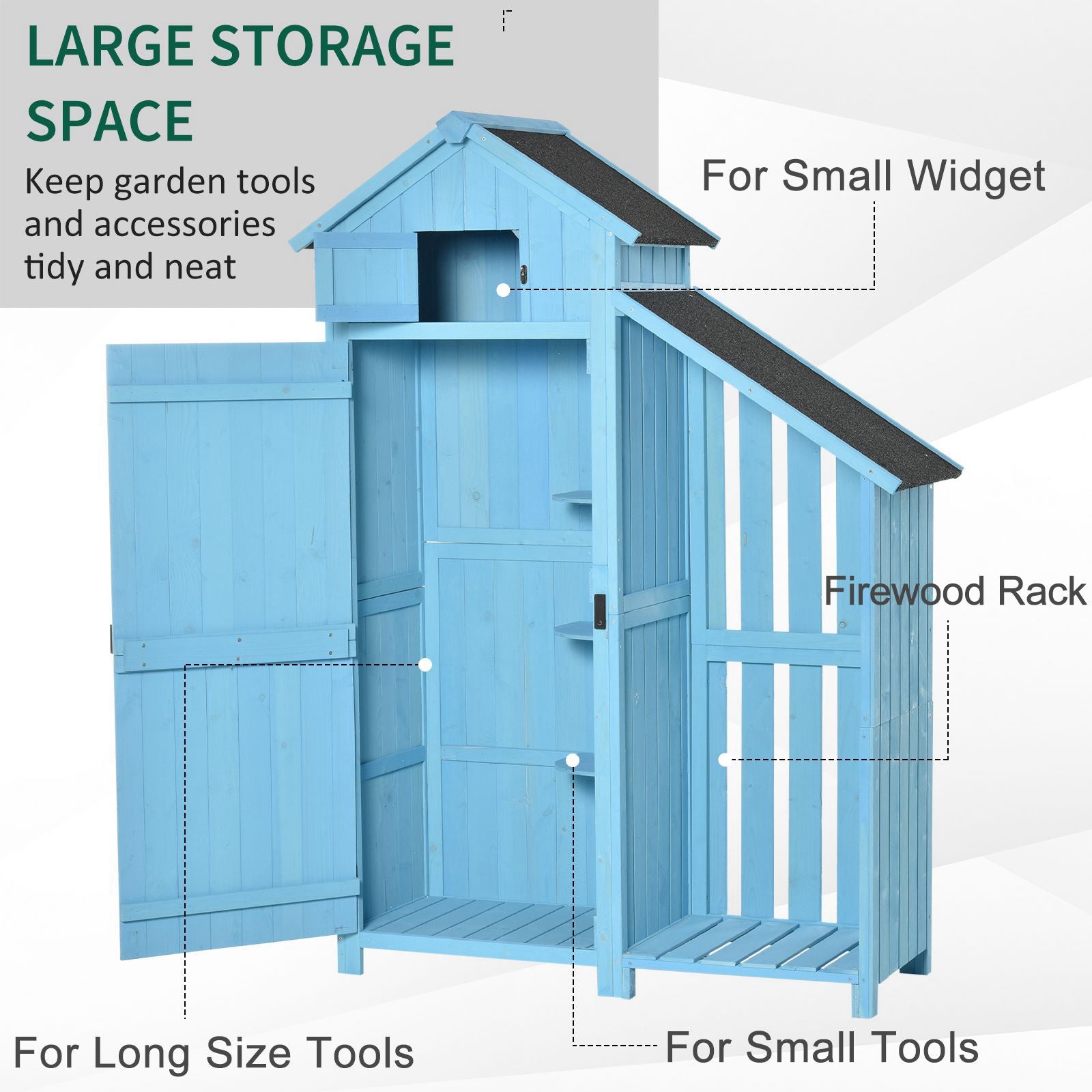 Outsunny Garden Shed Wooden Firewood House Storage Cabinet Waterproof Asphalt Roof Tool Organizer with Lockable Door, 180 x 130 x 55 cm - anydaydirect
