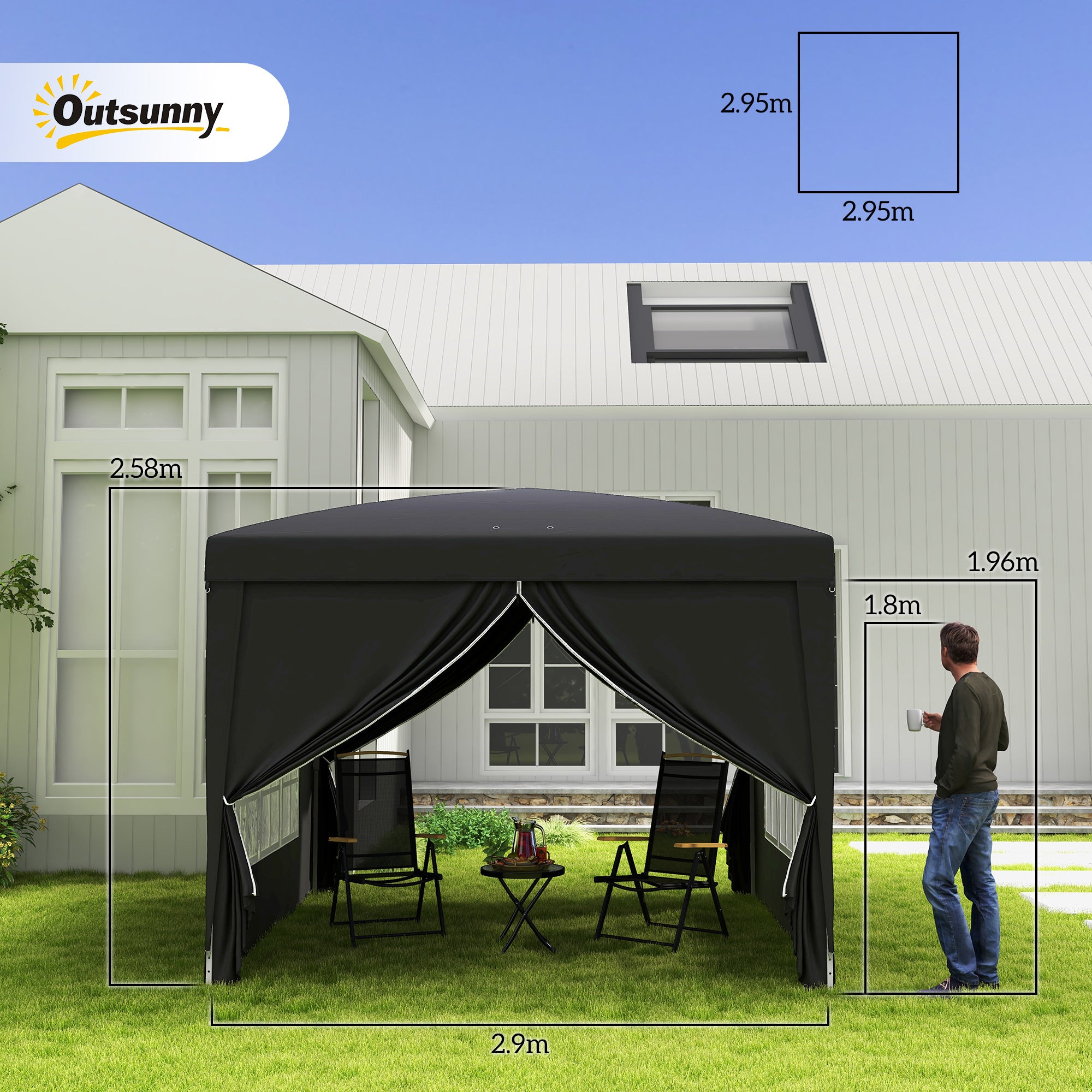 Outsunny 3 x 3(m) Pop Up Gazebo, Water and UV Resistant Party Tent Camping Canopy Marquee with  Carry Bag, Black - anydaydirect
