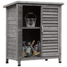 Outsunny Garden Shed Wooden Garden Storage Shed 2 Door Unit Solid Fir Wood Garage Tool Organisation Cabinet, 87L x 46.5W x 96.5Hcm, Grey - anydaydirect