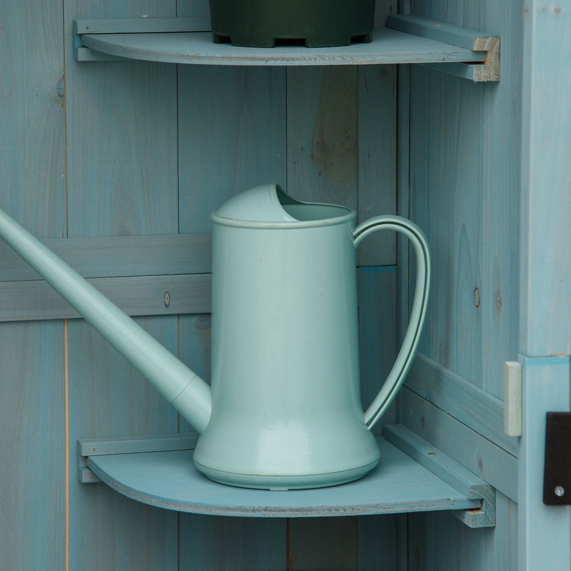 Outsunny Garden Shed Vertical Utility 3 Shelves Shed Wood Outdoor Garden Tool Storage Unit Storage Cabinet, 77 x 54.2 x 179cm - Blue - anydaydirect