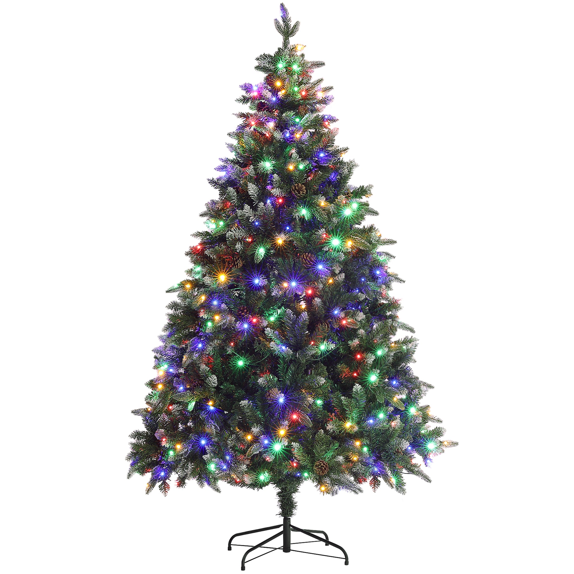 HOMCOM 6ft Prelit Artificial Christmas Tree with Dual Colour LED Light and 1078 Tips, Metal Base, Realistic Hinged Xmas Tree, Green - anydaydirect