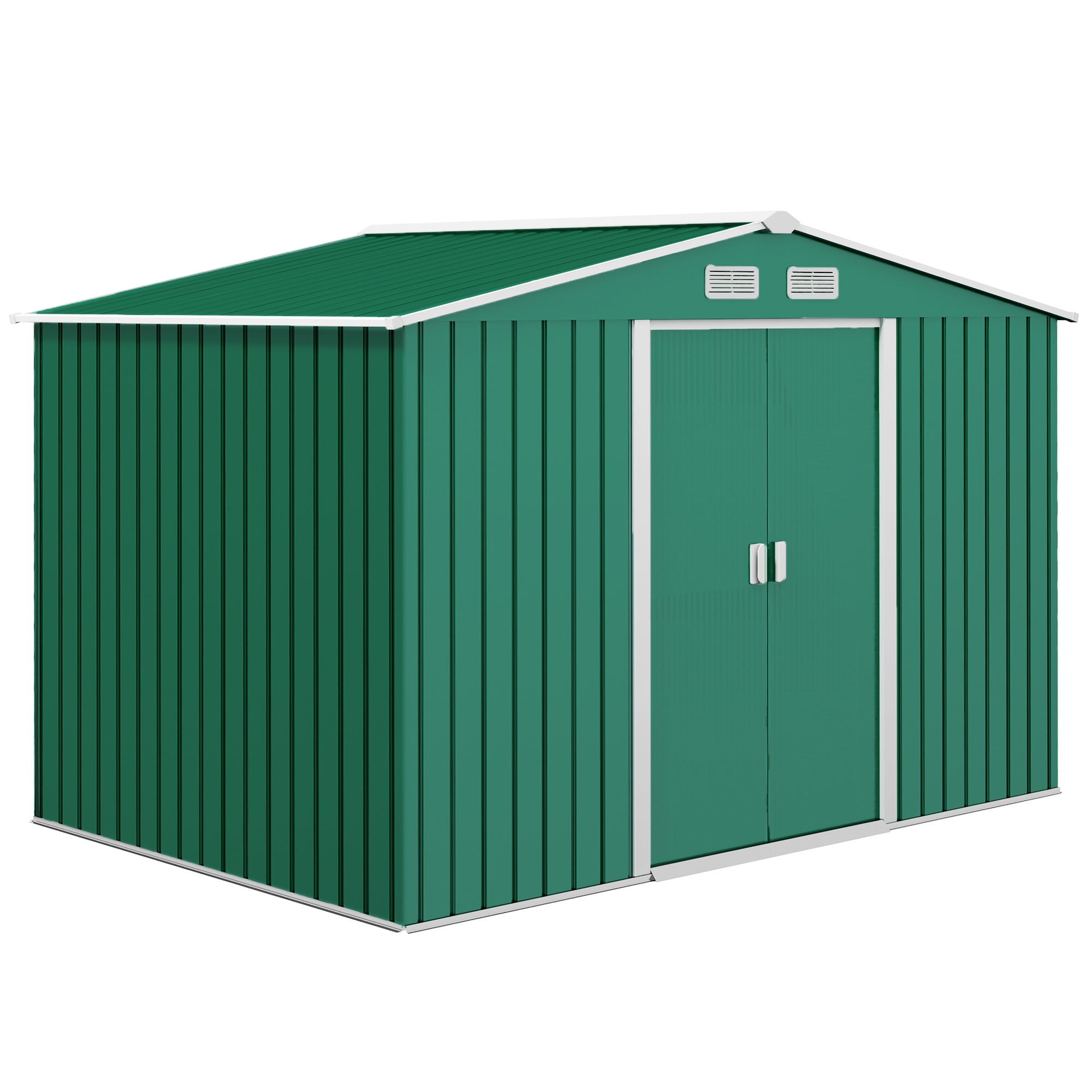 Outsunny Lockable Garden Shed Large Patio Tool Metal Storage Building Foundation Sheds Box Outdoor Furniture (9 x 6 FT, Green) - anydaydirect
