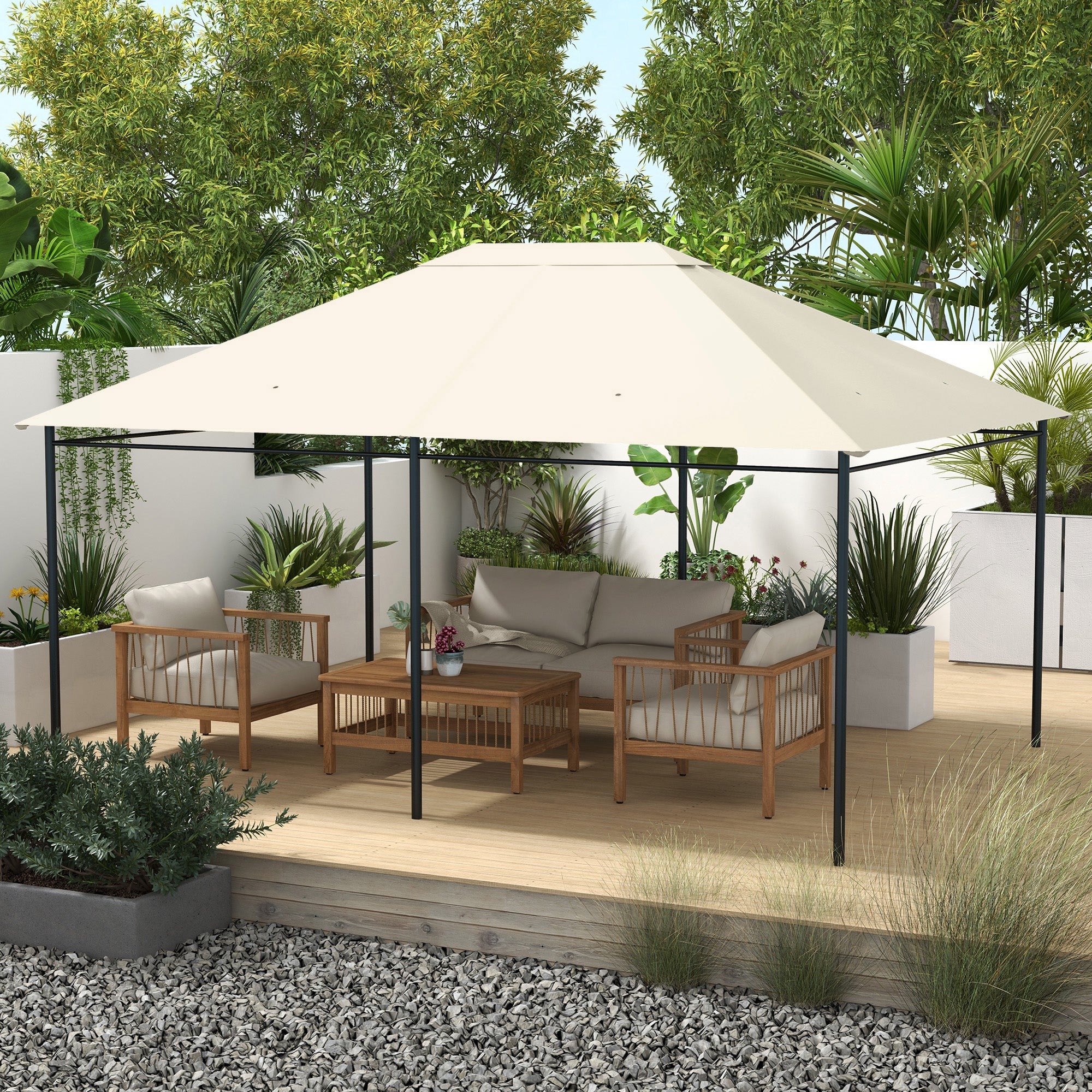 Outsunny 3 x 4m Gazebo Canopy Replacement Cover, Gazebo Roof Replacement (TOP COVER ONLY), Cream White - anydaydirect