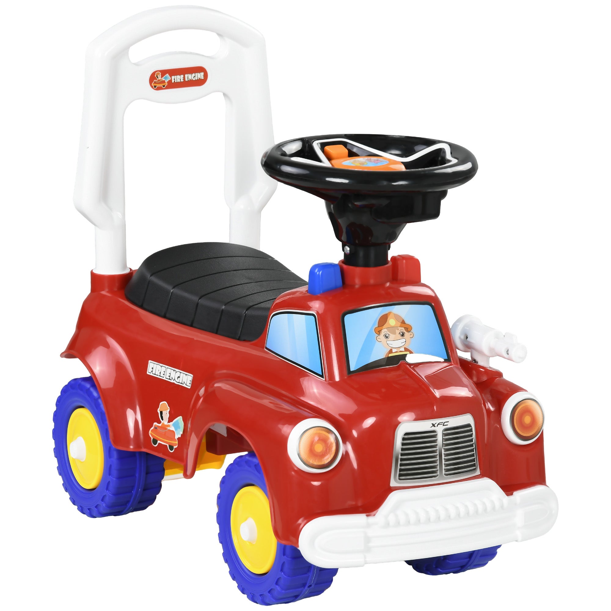 AIYAPLAY Ride On Fire Truck Foot to Floor Design with Under Seat Storage, Steering Wheel, Music, Light, for 1.5-3 Years, Red - anydaydirect