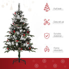 HOMCOM 4FT Artificial Snow Dipped Christmas Tree Xmas Pencil Tree Home Party Decoration w/ Foldable Feet Berries & Pinecones, Green - anydaydirect