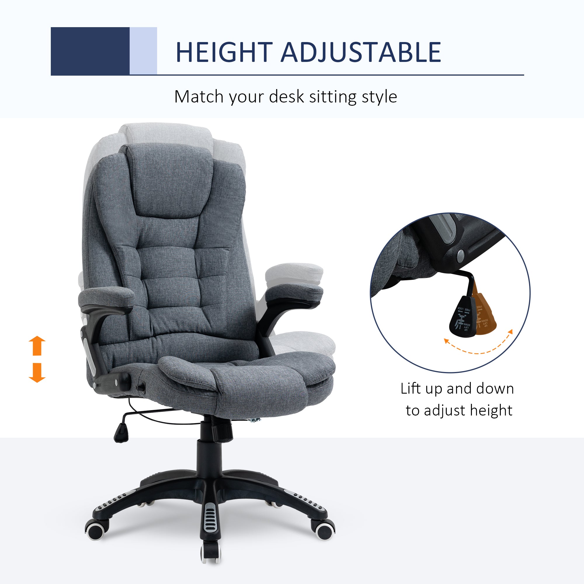 Vinsetto Ergonomic Office Chair Comfortable Desk Chair with Armrests Adjustable Height Reclining and Tilt Function Dark Grey - anydaydirect