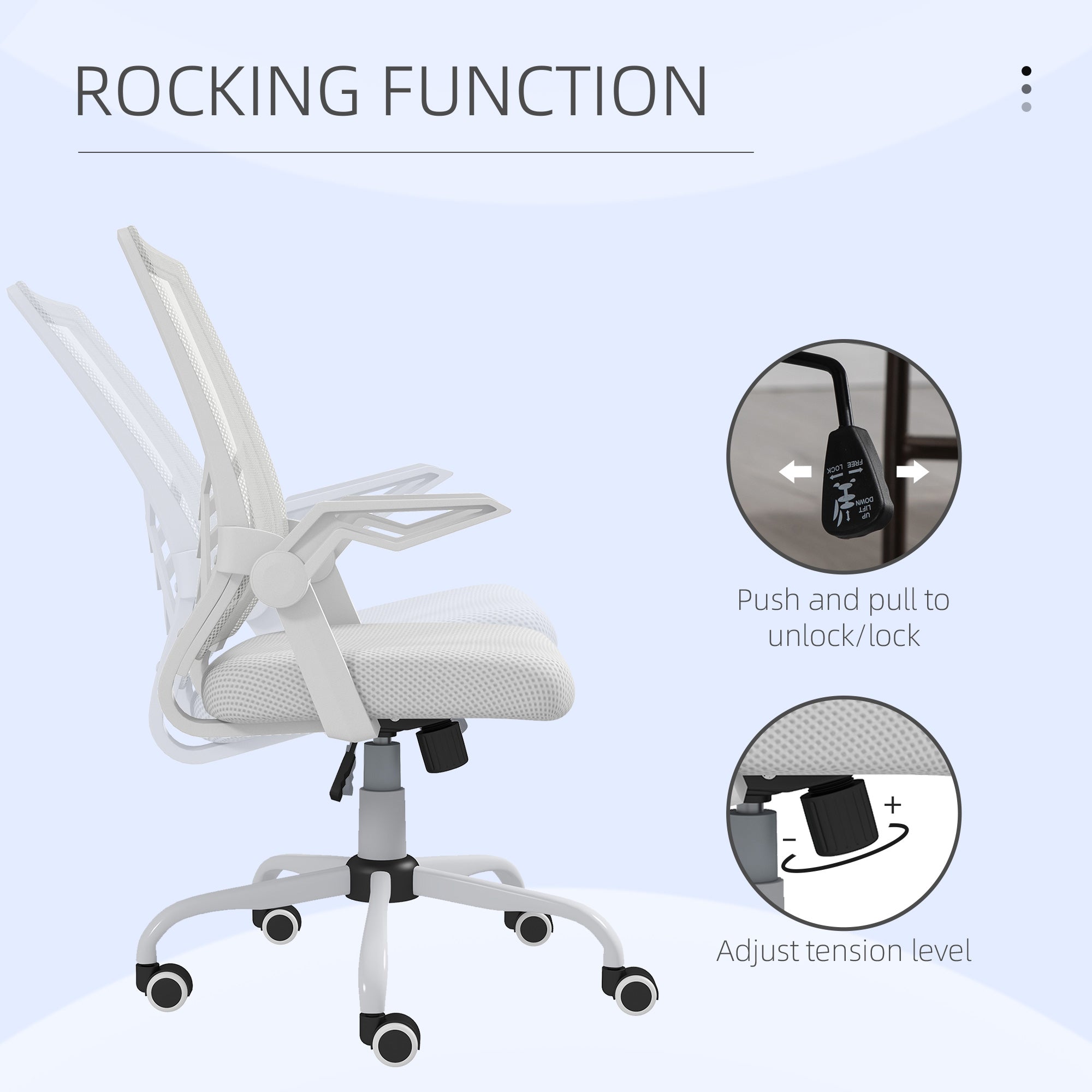 Vinsetto Mesh Office Chair, Computer Desk Chair with Flip-up Armrests, Lumbar Back Support and Swivel Wheels, White - anydaydirect