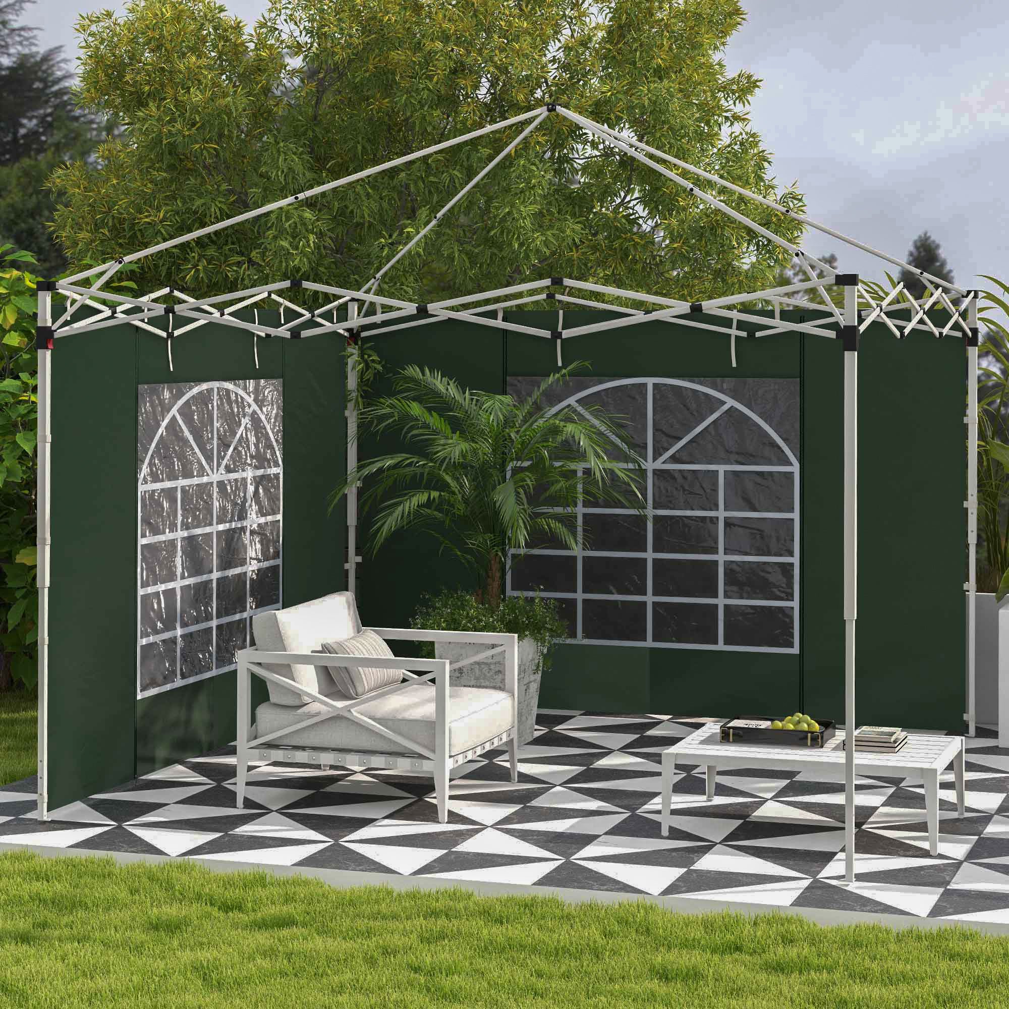 Outsunny Gazebo Side Panels, 2 Pack Sides Replacement, for 3x3(m) or 3x6m Pop Up Gazebo, with Windows and Doors, Green - anydaydirect
