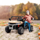HOMCOM 12V Two-Seater Kids Electric Ride-On Car, with Electric Bucket, Remote Control - Yellow - anydaydirect