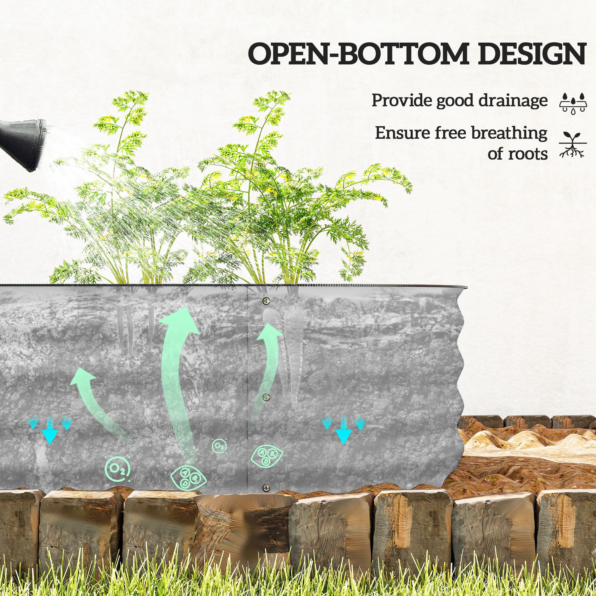 Outsunny Galvanised Raised Garden Bed, Metal Planter Box with Safety Edging, for Flowers, Herbs, Succulents, Silver - anydaydirect