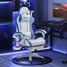 Vinsetto Computer Gaming Chair, PU Leather Desk Chair with Footrest, Swivel Task Chair with 135° Reclining Back and Lumbar Support, PC Chair for Adults, White and Blue - anydaydirect