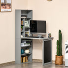 HOMCOM Folding Convertible Desk with Blackboard Multi-function Computer Office Workstation Side Shelf for Home Office, Grey - anydaydirect