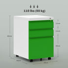Vinsetto 3 Drawer Filling Cabinet, Mobile Metal File Cabinet with Anti-tilt Design for Letter, A4, Legal Size, Green - anydaydirect