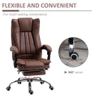Vinsetto Home Office Chair Microfibre Desk Chair with Reclining Function Armrests Swivel Wheels Footrest Brown - anydaydirect
