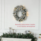 HOMCOM 60cm Pre-Lit Christmas Wreath for Front Door with LED Lights, Pine Cones and Red Berries, Flocked Winter Wreath for Windows, Wall Decoration, Green - anydaydirect