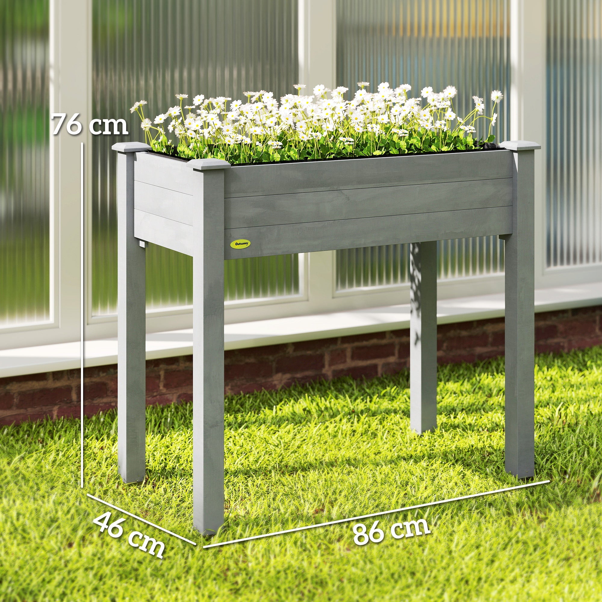 Outsunny Raised Bed for Garden, Wooden Elevated Planter Box with Bed Liner, for Flower Vegetable Herb, Dark Grey - anydaydirect