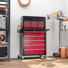 HOMCOM 14 Drawer, Two-Part Tool Storage Chest on Wheels - Red - anydaydirect