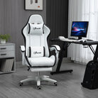 Vinsetto Computer Gaming Chair, PU Leather Desk Chair with Footrest, Swivel Task Chair with 135° Reclining Back and Lumbar Support, PC Chair for Adults, White and Black - anydaydirect