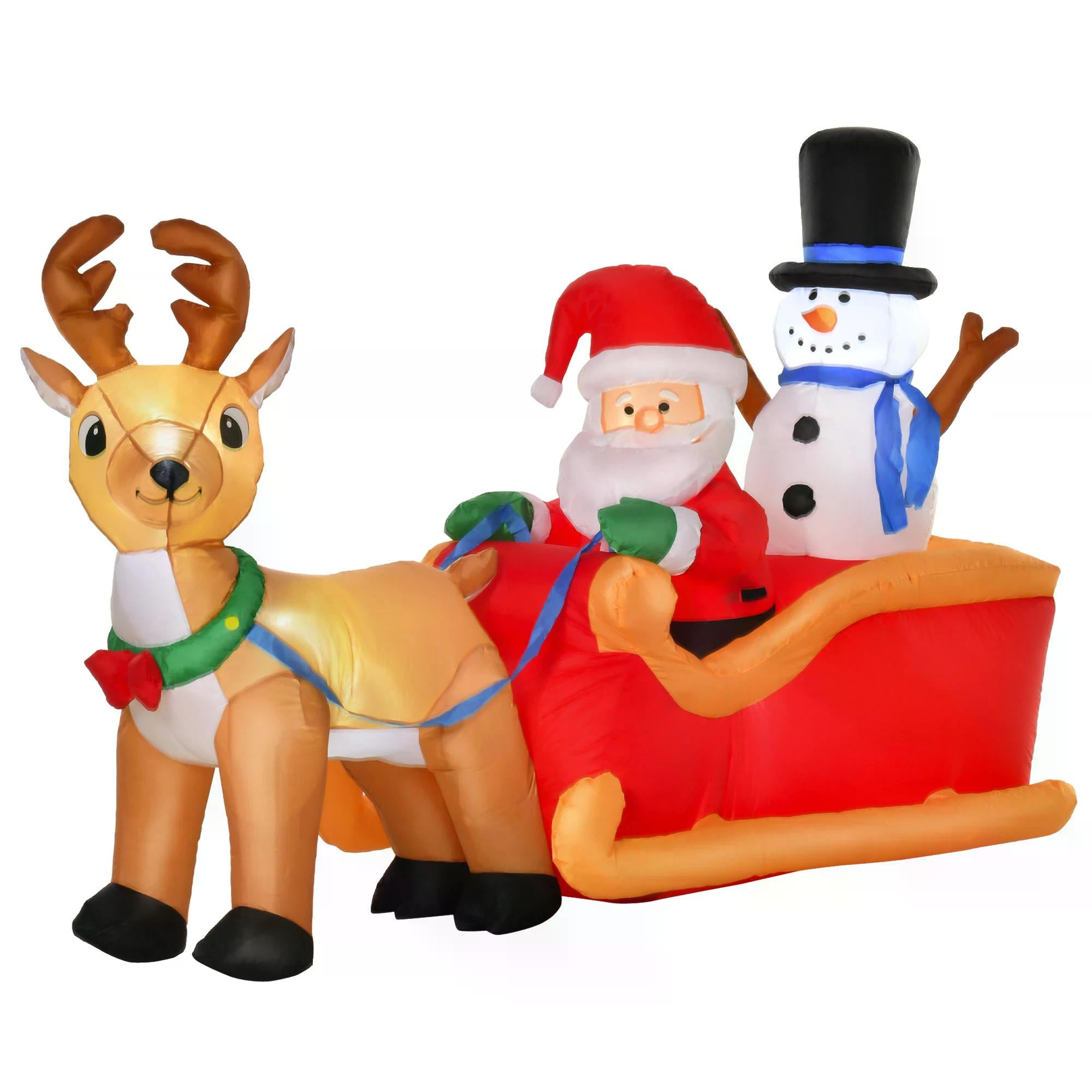 HOMCOM 1.3m Christmas Inflatable Santa Claus on Sleigh Deer, LED Lighted for Home Indoor Outdoor Garden Lawn Decoration Party Prop - anydaydirect