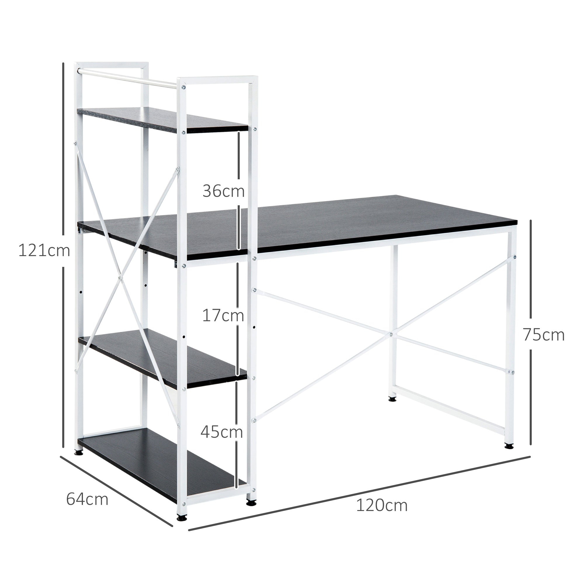 HOMCOM Computer Desk with Storage Shelves on Left or Right, Industrial Reversible Writing Desk for Home Office, Study, Easy Assembly, 120 x 64 x 121cm, Black and White - anydaydirect