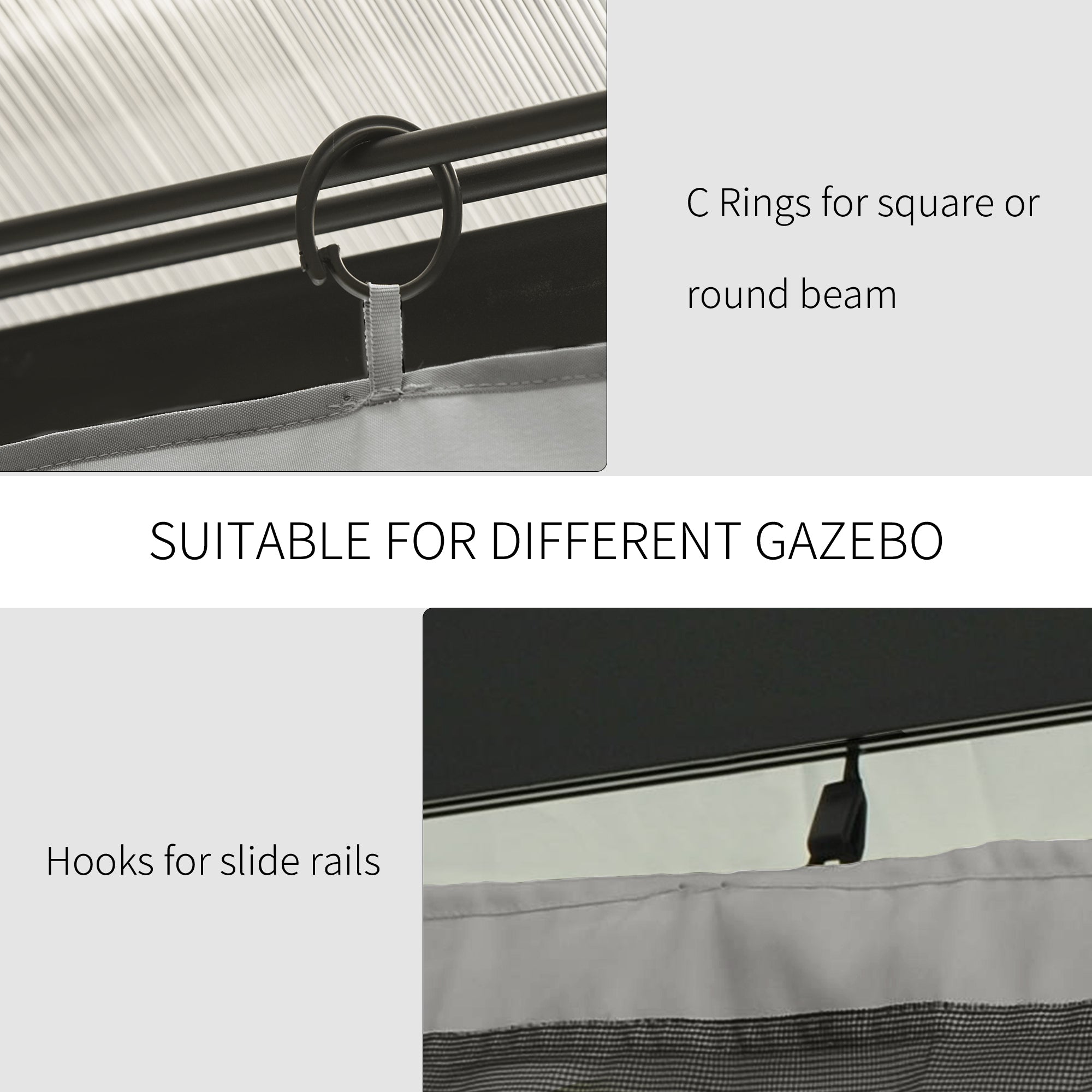 Outsunny Replacement Gazebo Curtains, 4-Panel Gazebo Side Panels Only, for 3 x 3 (M) Gazebos or Pergolas, Hooks/C-Rings Included, Light Grey - anydaydirect