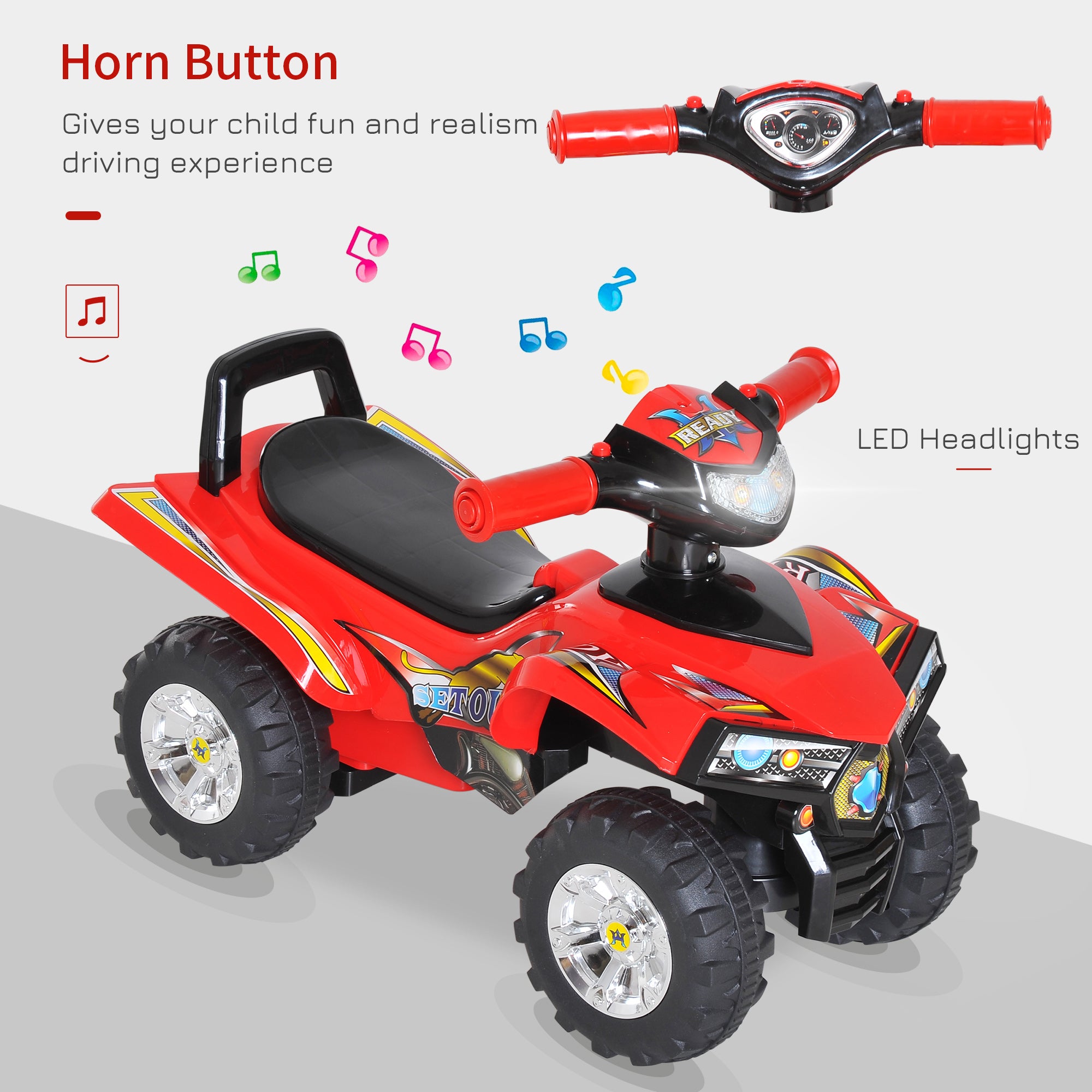HOMCOM Kids Ride On Quad Bike, 60Lx38Wx42H cm-Red - anydaydirect
