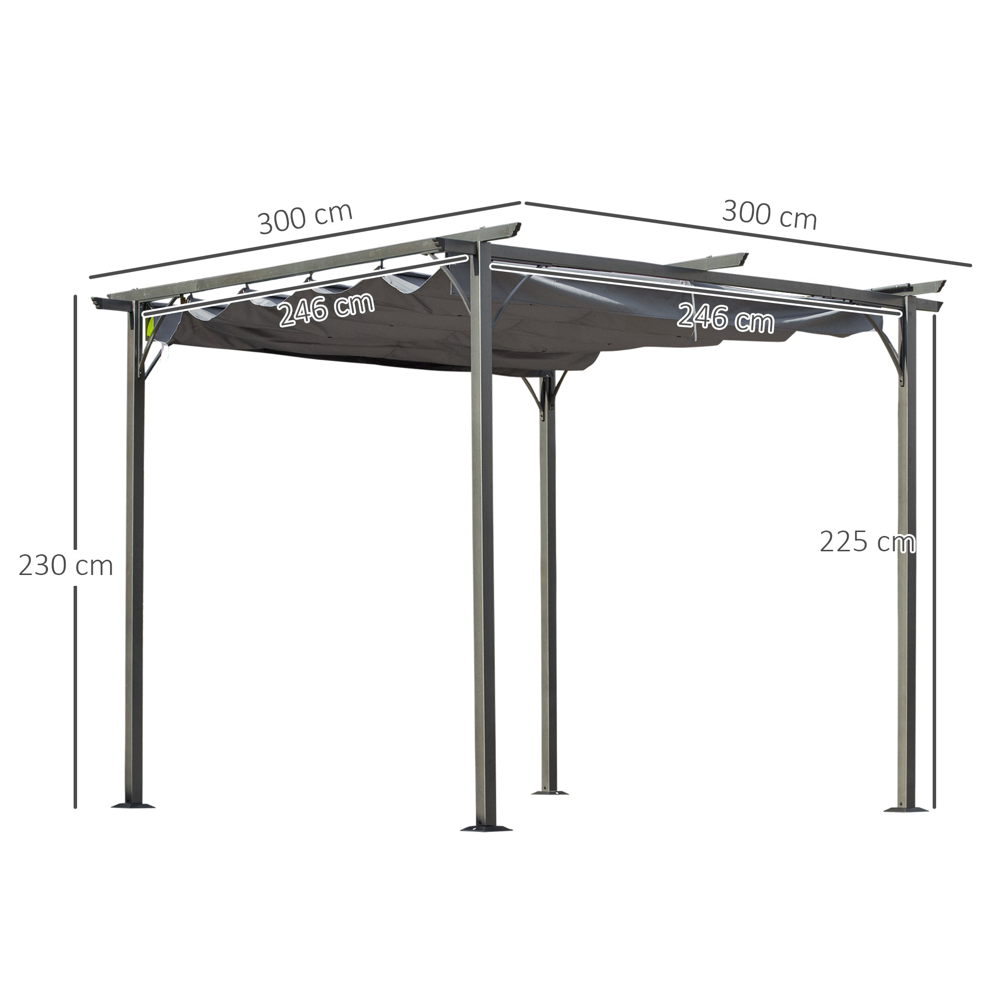 Outsunny 3 x 3(m) Metal Pergola with Retractable Roof, Garden Gazebo Metal Pergola Canopy. Outdoor Sun Shade Shelter for Party BBQ, Grey - anydaydirect