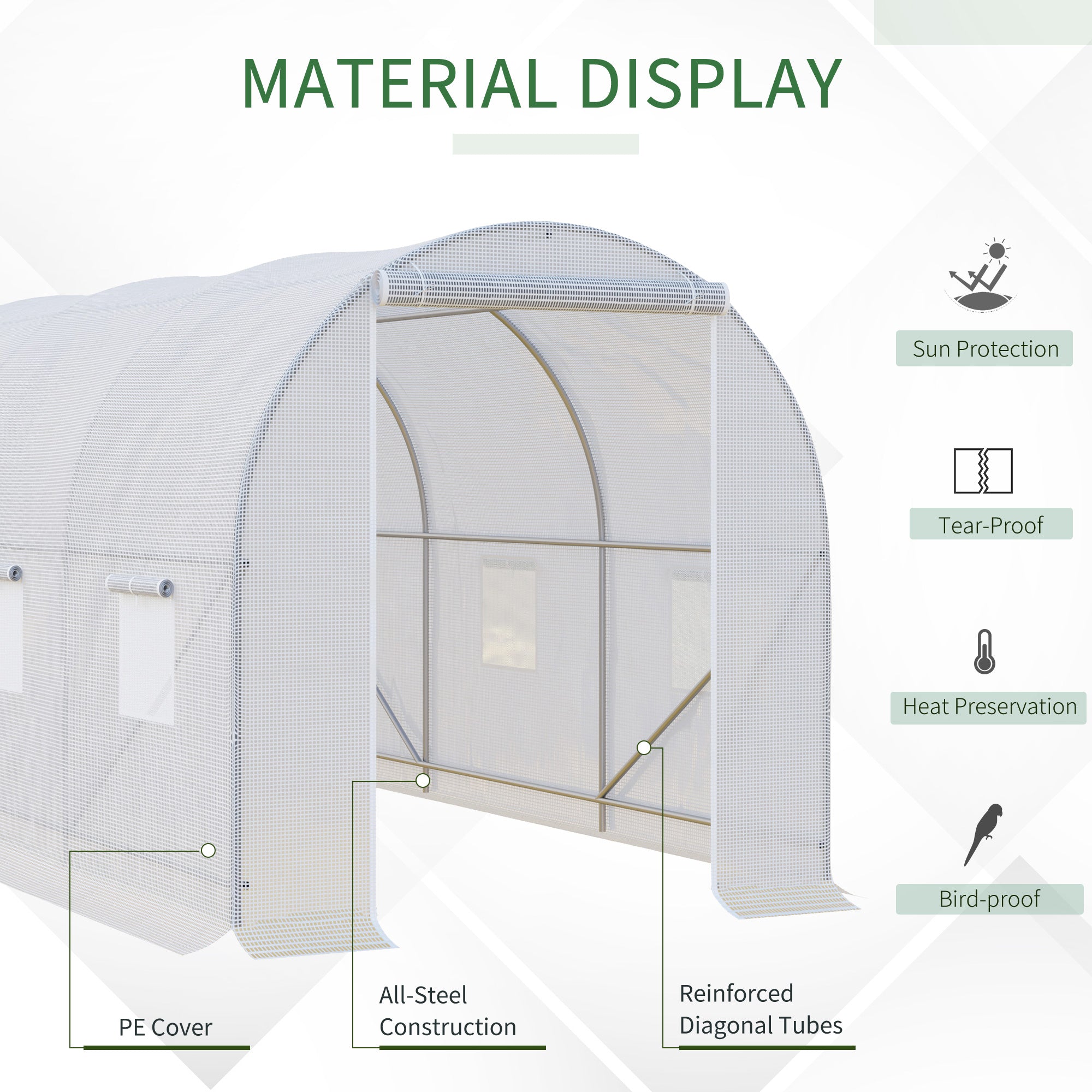Outsunny 3.5 x 2 x 2 m Polytunnel Greenhouse, Walk-in Green House for Garden with Mesh Windows, Galvanised Steel Frame, White - anydaydirect