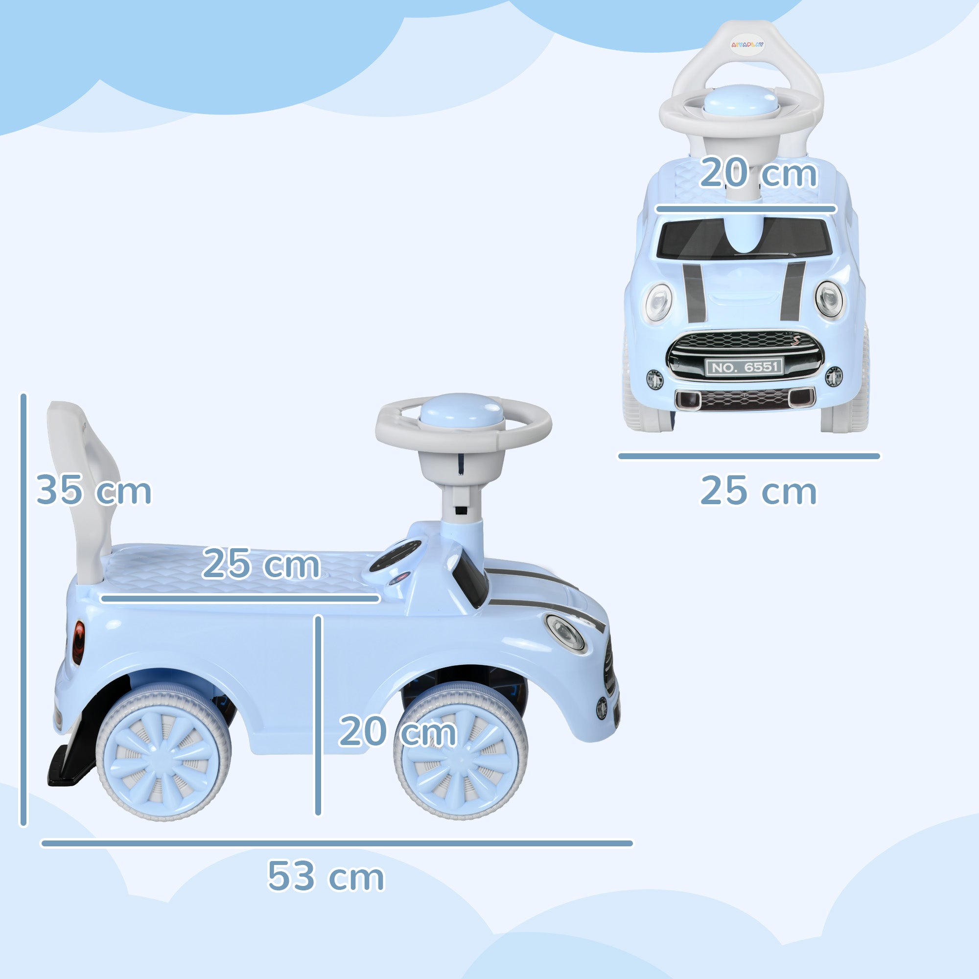 AIYAPLAY Foot To Floor Ride On Car Sliding Car w/ Air Horn, Anti-Over-Backwards, 18 to 36 Months - Light Blue - anydaydirect