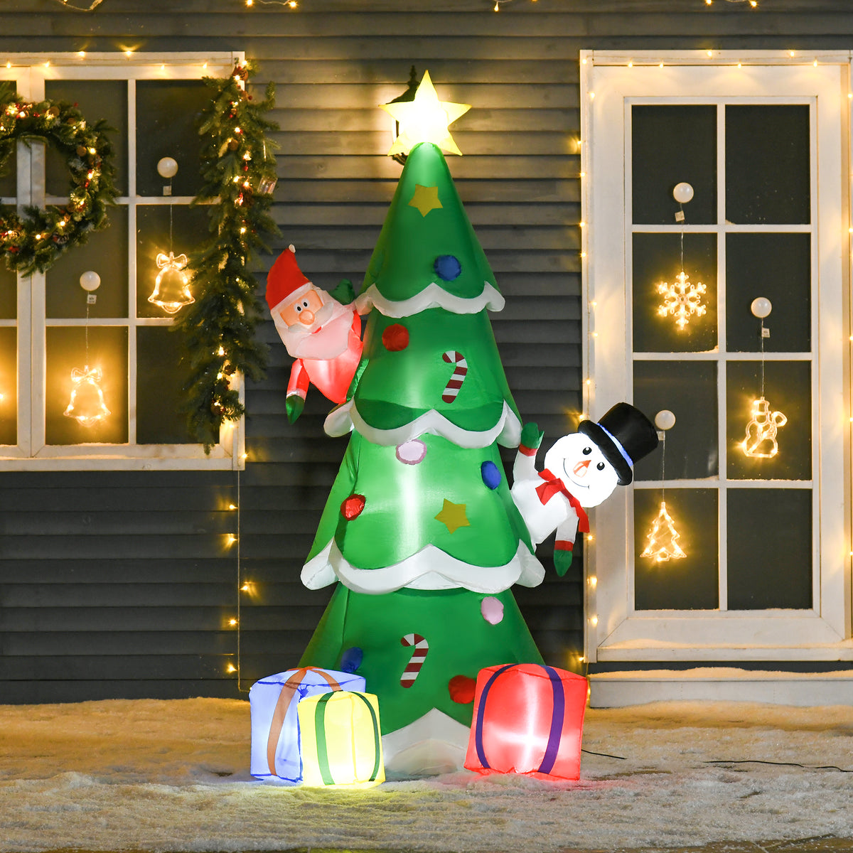 HOMCOM 7ft Tall Christmas Inflatable Tree LED Lighted with Santa Claus Snowman and Gift Box for Home Indoor Outdoor Garden Lawn Decoration Party Prop - anydaydirect
