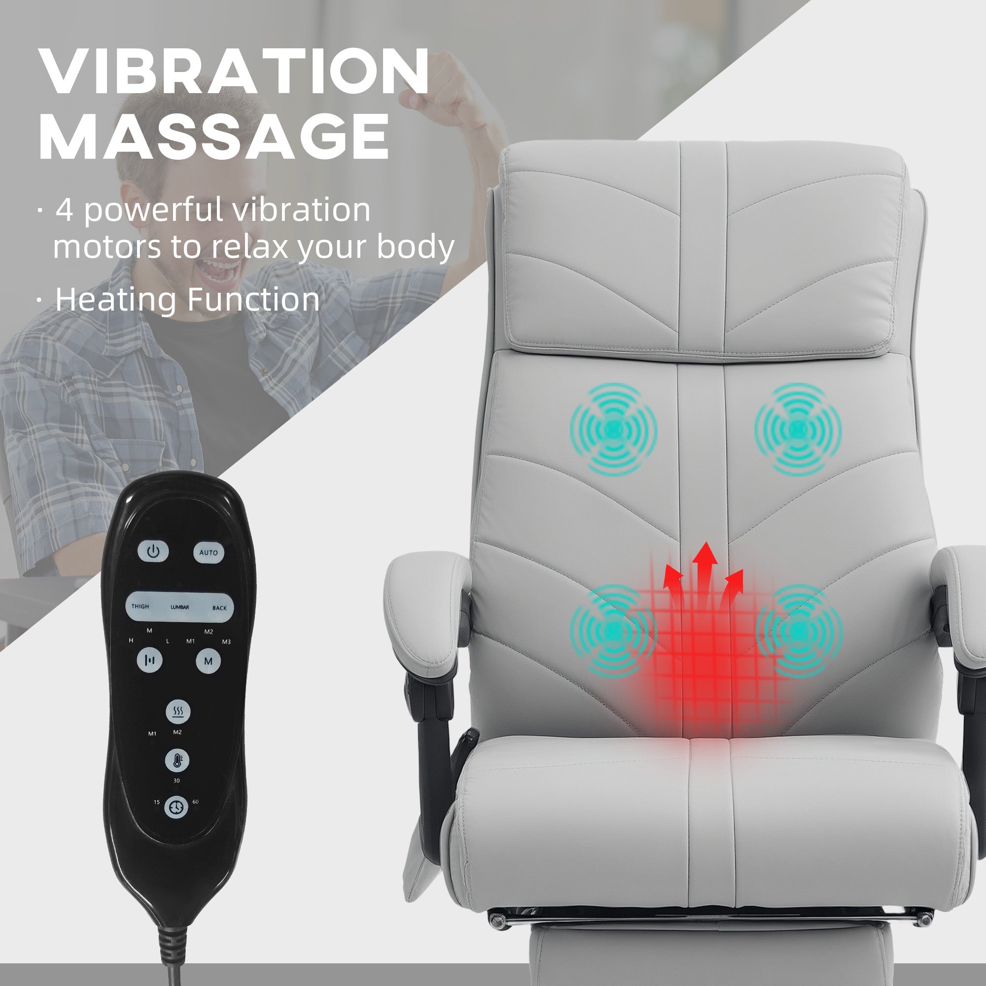 Vinsetto Faux Leather Massage Office Chair - Light Grey - anydaydirect