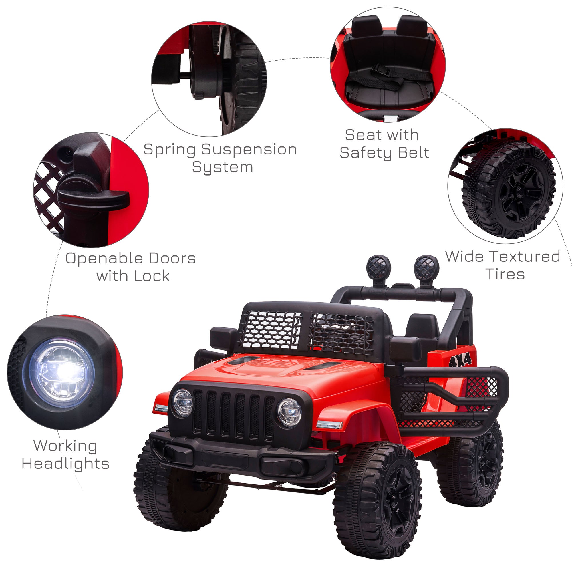 HOMCOM 12V Battery-powered 2 Motors Kids Electric Ride On Car Truck Off-road Toy with Parental Remote Control Horn Lights for 3-6 Years Old Red - anydaydirect