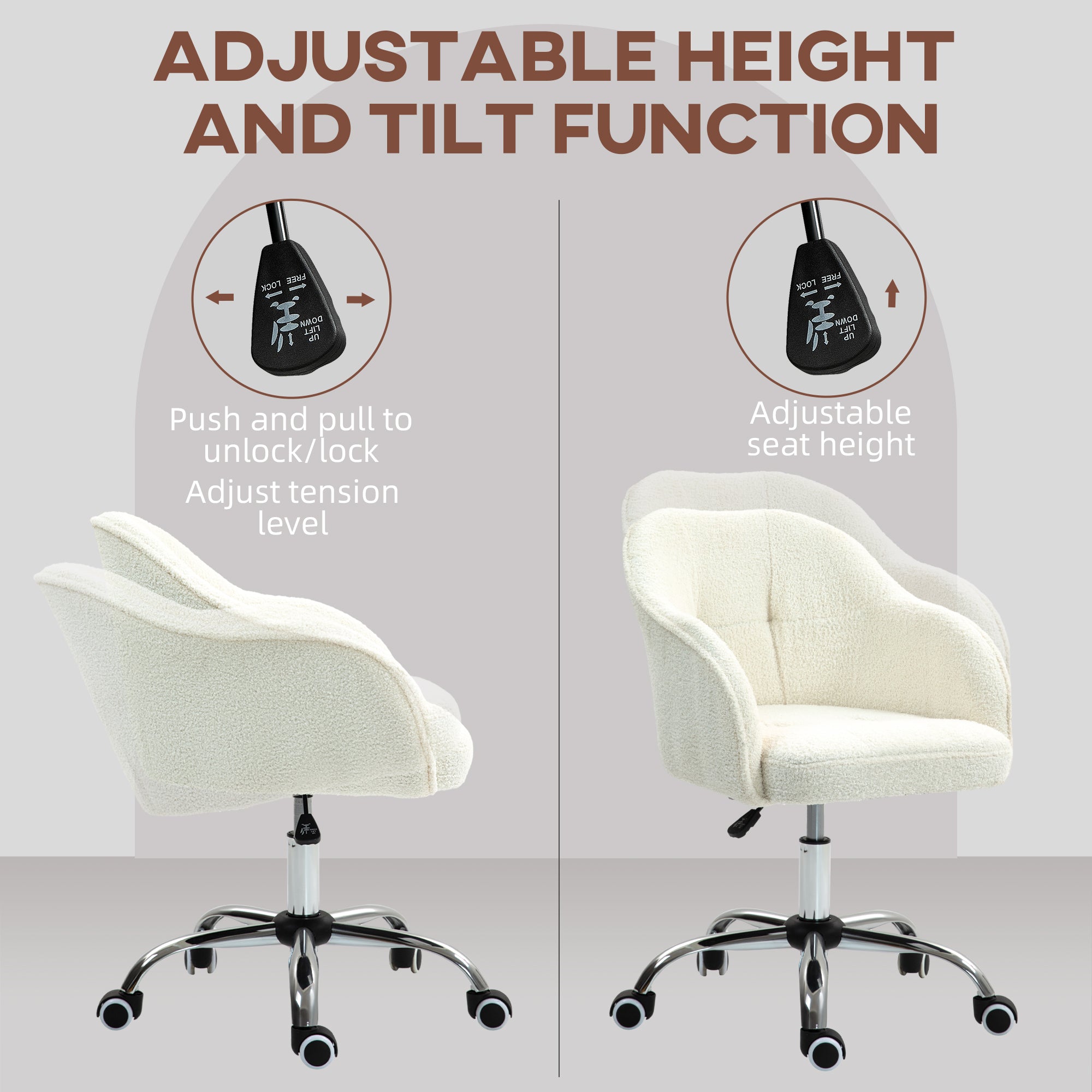HOMCOM Teddy Fleece Swivel Office Chair - Cream - anydaydirect