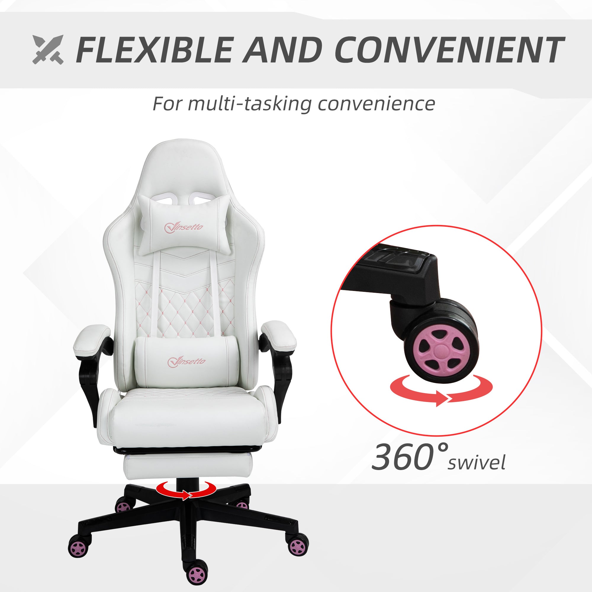Vinsetto Computer Gaming Chair with Footrest, Video Gaming Chair for Adults with 130° Reclining Back, Desk Chair with Lumbar Support and Adjustable Height, White - anydaydirect