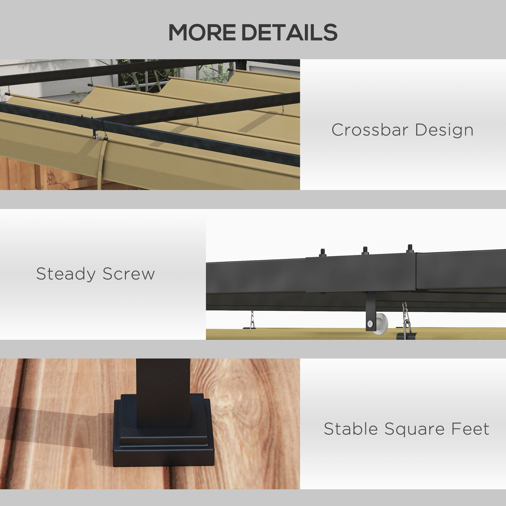 Outsunny 3x2m Metal Pergola with Retractable Roof, Garden Gazebo Canopy Shelter for Outdoor, Patio, Khaki - anydaydirect