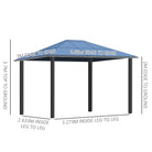 Outsunny 3 x 3.6m Hardtop Gazebo Canopy with Polycarbonate Roof Garden Pavilion with Removable Curtains and Steel Frame, Brown - anydaydirect