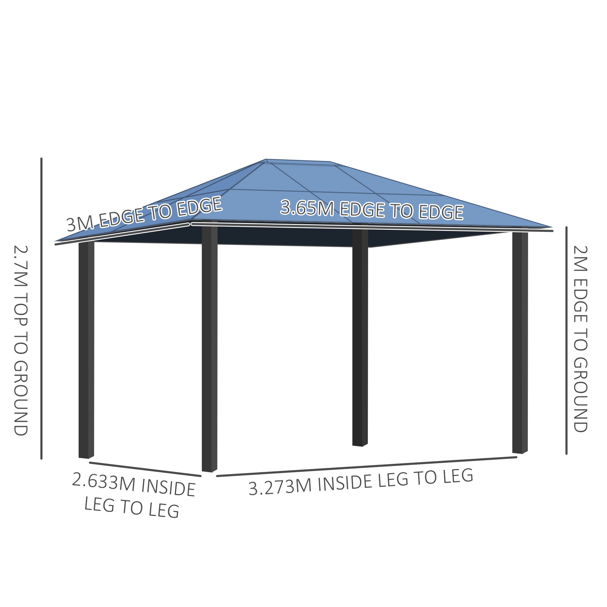 Outsunny 3 x 3.6m Hardtop Gazebo Canopy with Polycarbonate Roof Garden Pavilion with Removable Curtains and Steel Frame, Brown - anydaydirect