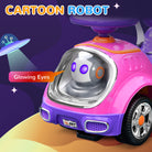 AIYAPLAY 3 in 1 Ride on Push Car, Cartoon Robot Theme Foot to Floor Slider w/ Handle Light Music Horn, Storage - Pink - anydaydirect