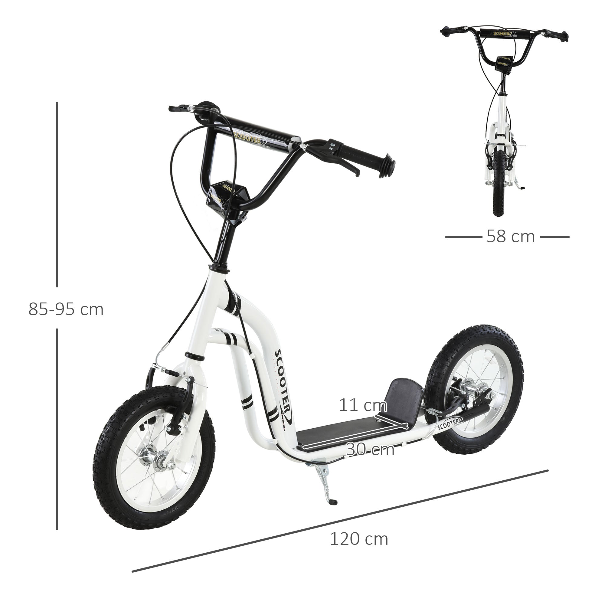 HOMCOM Youth Scooter Front and Rear Caliper Dual Brakes 12-Inch Inflatable Front Wheel Ride On Toy For Age 5+ - anydaydirect