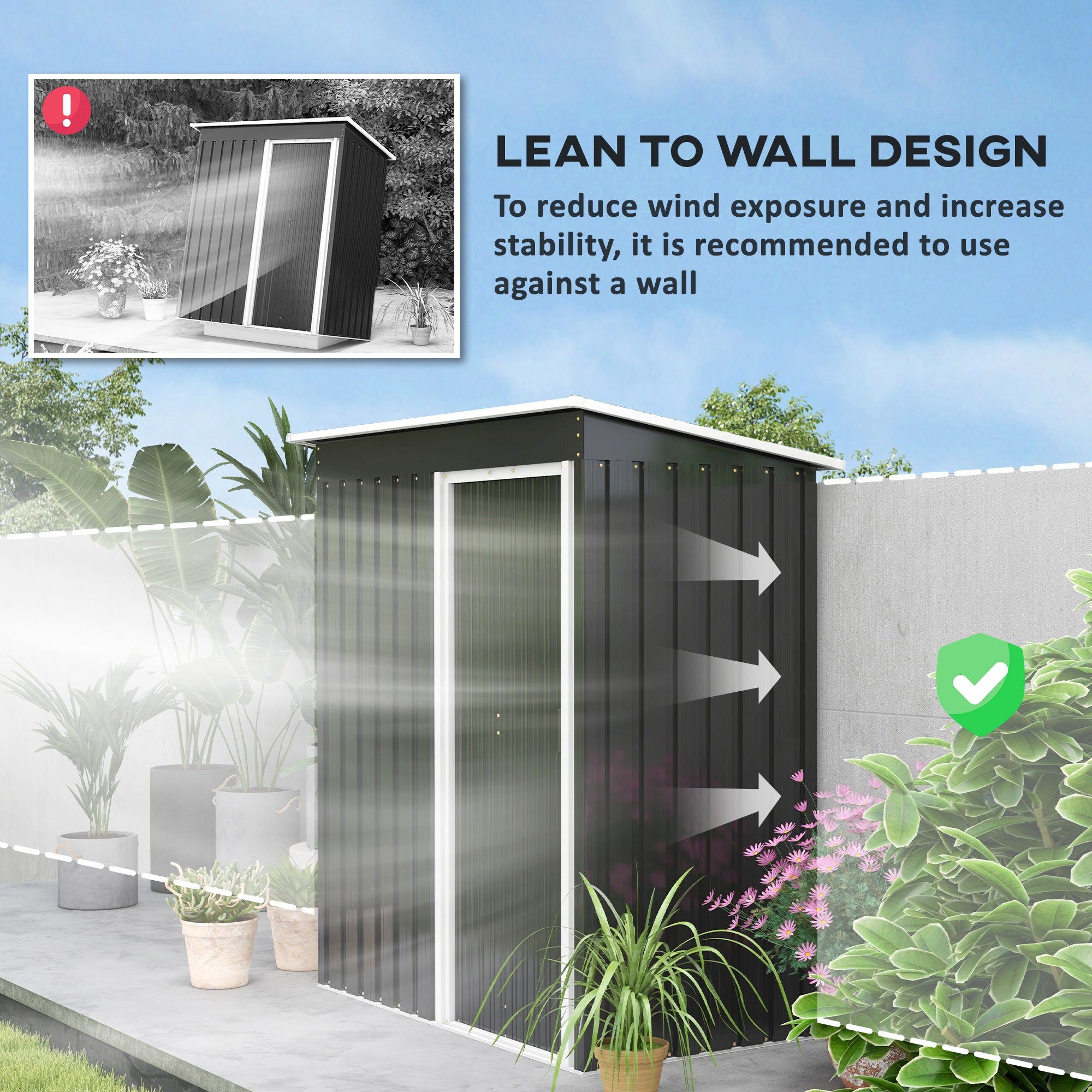 Outsunny 2 x 3ft Garden Storage Shed with Sliding Door and Sloped Roof Outdoor Equipment Tool Backyard, Black - anydaydirect