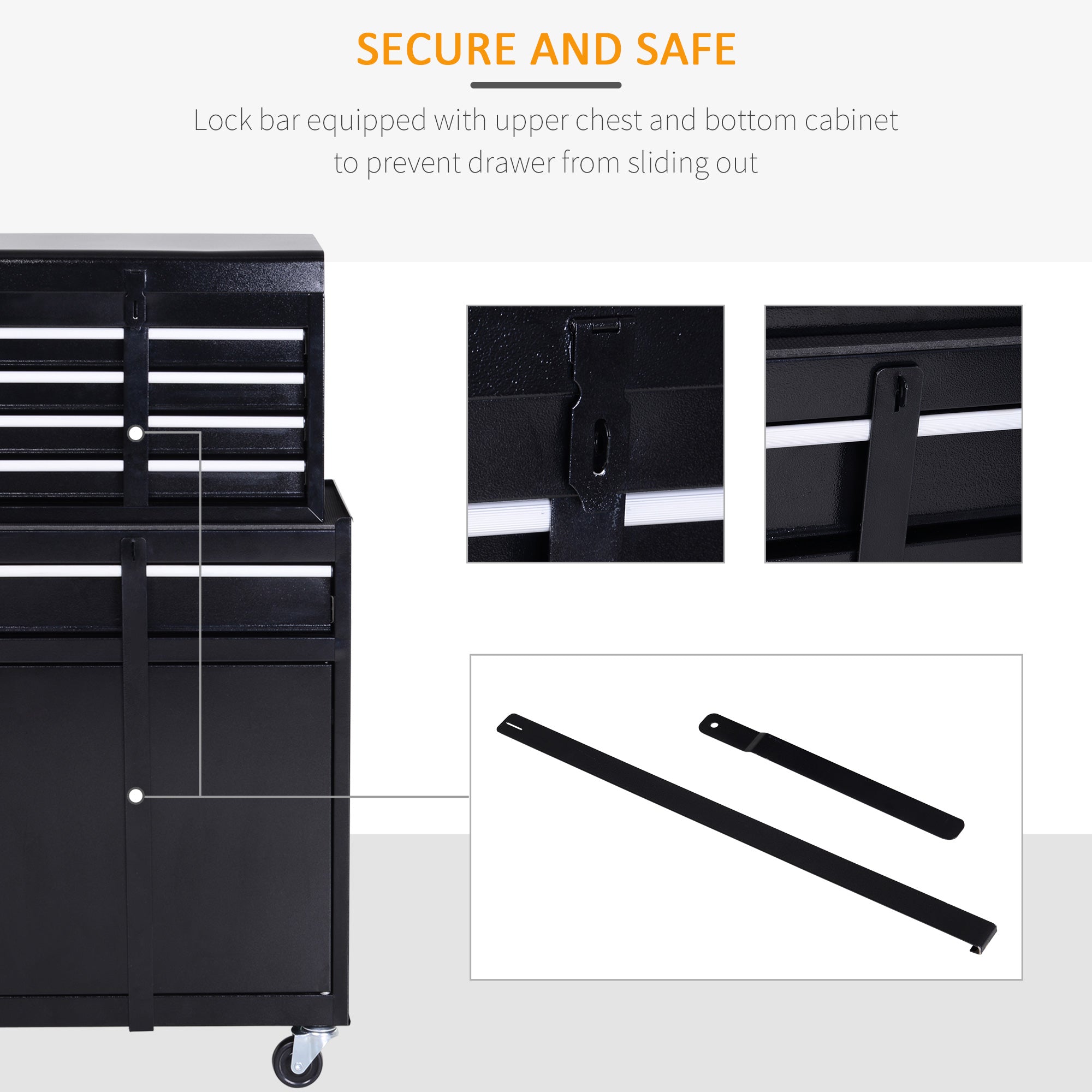 DURHAND Tool Chest 2 in 1 Metal Tool Cabinet Storage Box with 5 Drawers Pegboard Wheels 60x28x104.5cm Black - anydaydirect