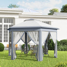 Outsunny 3 x 4m Metal Frame Hexagon Gazebo, with Curtains - Grey - anydaydirect