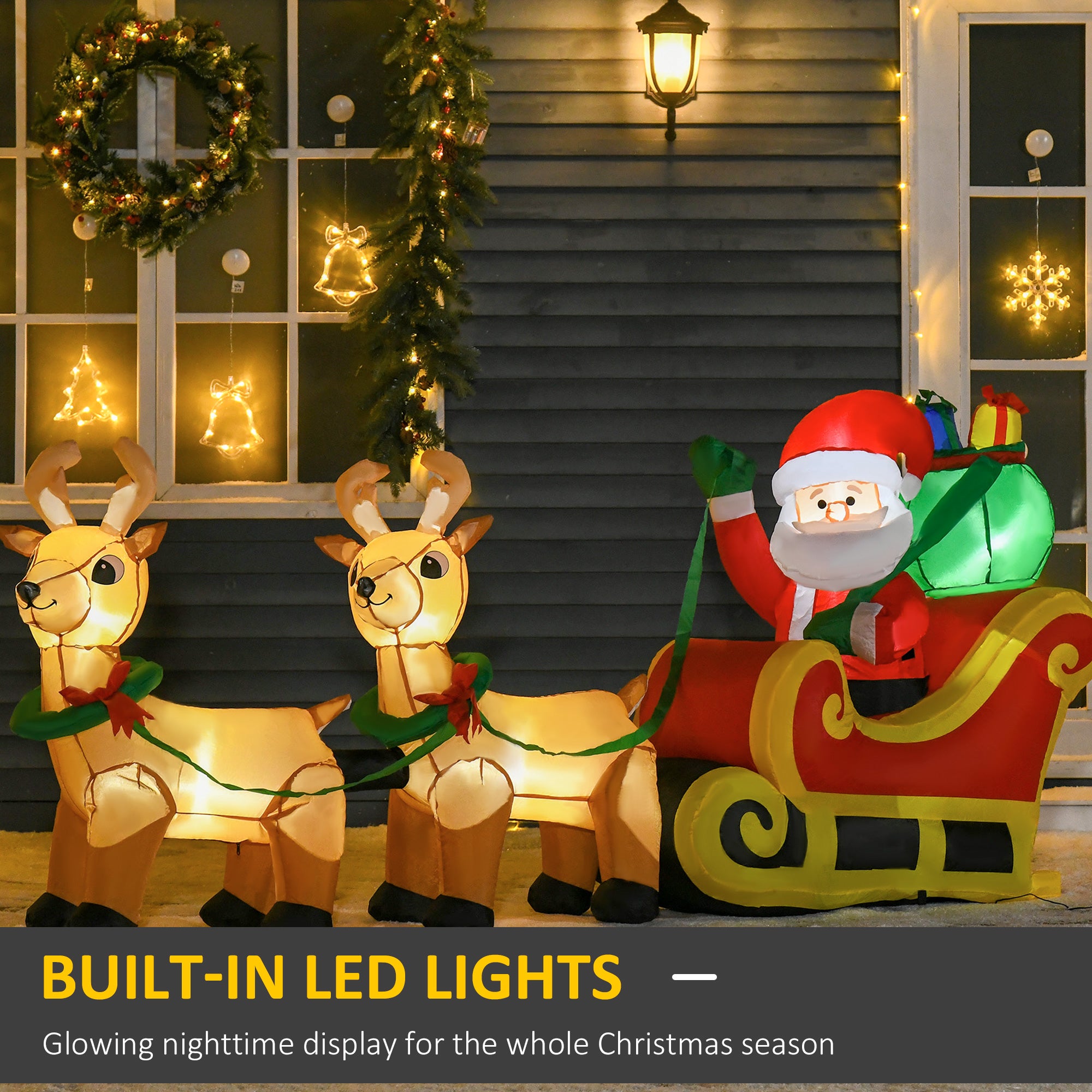 HOMCOM 1.1m Christmas Inflatable Santa Claus on Sleigh, LED Lighted for Home Indoor Outdoor Garden Lawn Decoration Party Prop - anydaydirect