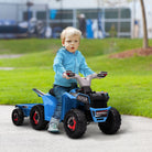 HOMCOM Electric Quad Bike for Toddlers, 6V with Back Trailer, Wear-Resistant Wheels, Suitable for 18-36 Months, Blue - anydaydirect
