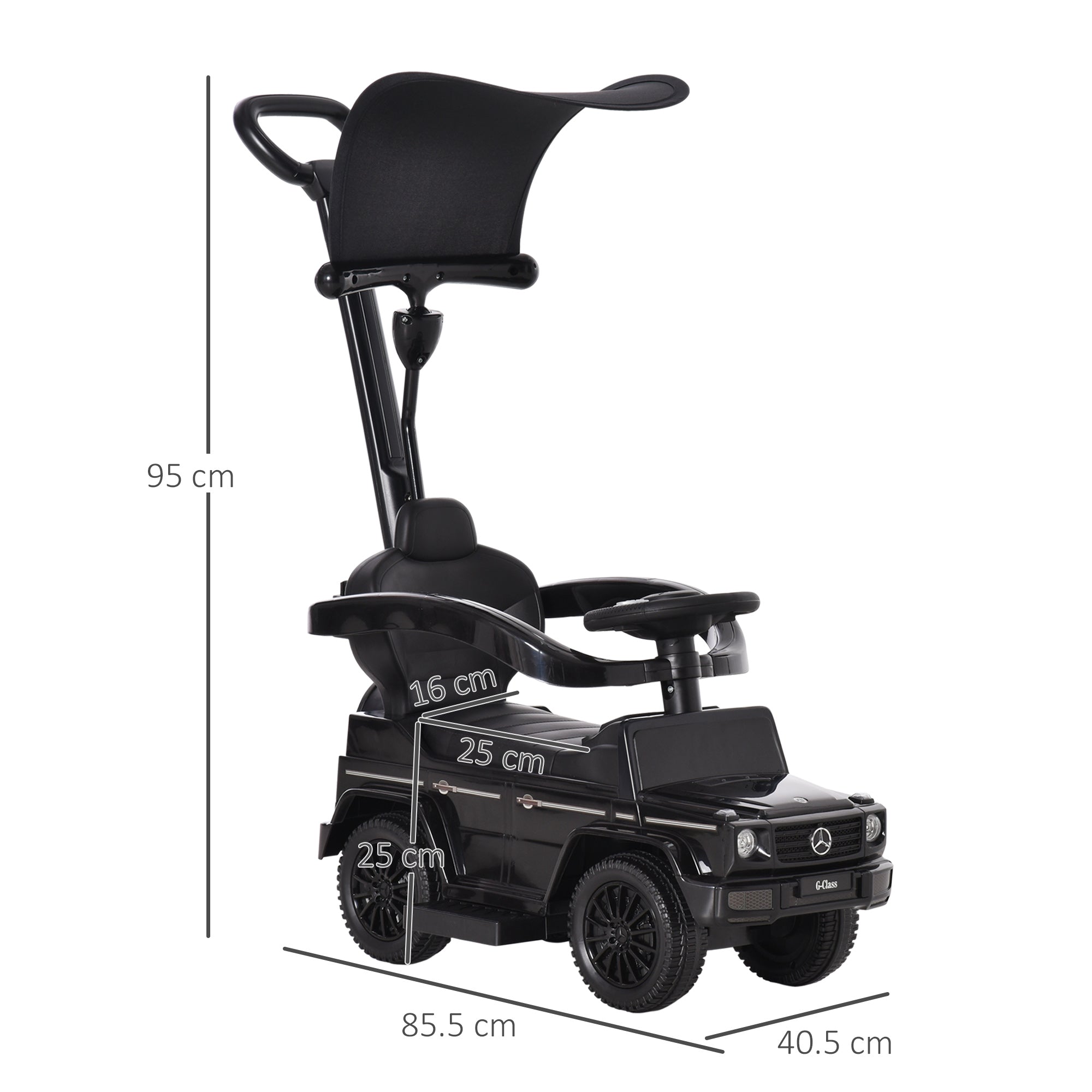 HOMCOM Ride-On Car Push Along Car Mercedes-Benz G350 Sliding Walker Foot to Floor Slider Stroller Toddler w/ Steering Wheel, Black - anydaydirect