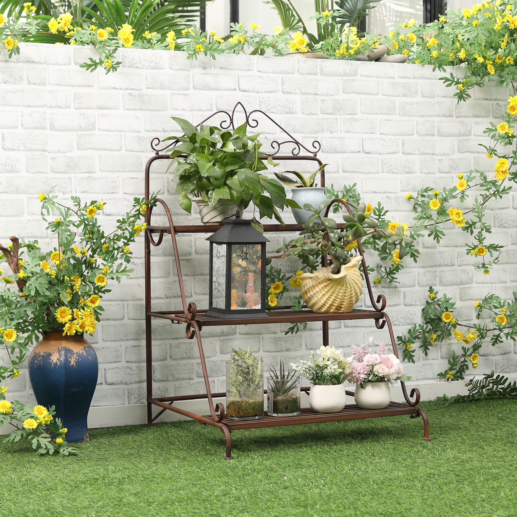 3 tier garden plant pot display Outsunny 3 Tier Stair Style Metal Plant Stand, Flower Pot Holder Displ – anydaydirect