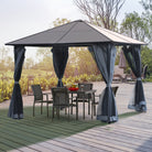 Outsunny 3m x 3m Hardtop Metal Frame Mesh Draped Gazebo Black - anydaydirect