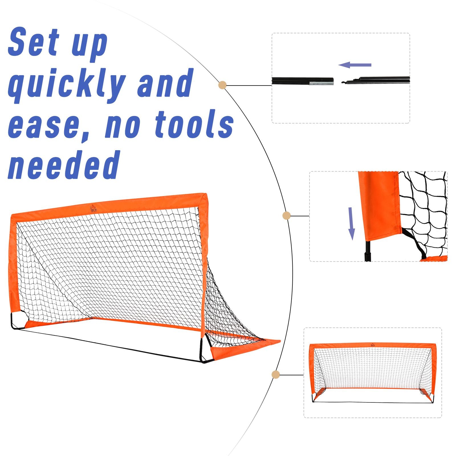 HOMCOM Set of 2 Football Goal Net 6 x 3 ft Foldable Outdoor Sport Training Teens Adults Football with Carrying Bag Orange - anydaydirect